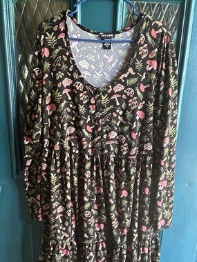 Hot Topic Black Floral Midi Dress with Pink and Green Print